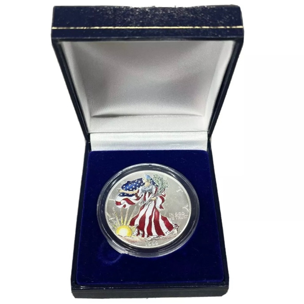 🦅1 Oz Fine Silver American One Dollar Coin Colorized with Presentation Box